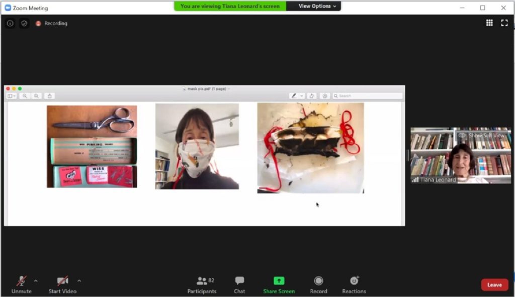 Tiana, a workshop participant, shares the story of accidentally starting a small fire in her microwave while trying to disinfect a homemade mask during the virtual “Writing From Life” workshop.